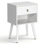 White P2 particleboard with solid wood legs, linen-textured melamine finish, and ring pull handle. 38*30*55cm. One drawer with a lower compartment. Bedside table. 1PC - Image 18