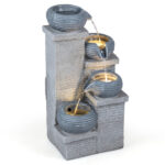 4-Tier Cascading Water Fountain with Warm White LED Lights Resin Indoor Outdoor Water Feature - Image 6