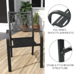 5‑Piece Outdoor Patio Dining Set, 4 Metal Chairs (350 lbs Capacity), 37.8" Square Wood‑Grain Metal Table w/ Umbrella Hole,Rustproof, Ergonomic Slat Design, 30‑Min Quick Assembly, Ideal for Garden - Image 10