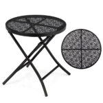 18 inch Folding Patio Side Table, Metal Steel Outdoor Round Coffee Table with Flower Cutouts for Patio Yard Balcony Garden, Black - Image 7
