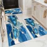 Three-piece kitchen rug set, non-slip and washable, abstract pattern kitchen hallway rug, soft and comfortable, suitable for sinks, floors, entrances, hallways and bathrooms.