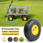 3-in-1 Oversized Steel Garden Cart , 880lbs Pullable Mesh Metal Garden Cart, All-Terrain Utility Cart with Removable Liner & Side Panels & Mesh Tray for Outdoor Lawn, Patio and Landscaping, Gray - Image 12