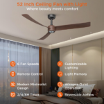 52 Inch Ceiling Fans with Lights Led Remote Control Low Profile Flush Mount for Living Room Bedroom Outdoor Patio,DC Motor,Reversible,Dimmable,Buzzer ON/Off, 3D-I3[Unable ship on weekends, TK/TEMU only for pickup, only TX10643 warehouse supports GOFO] - Image 9