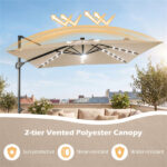 10x10 Ft Beige Solar LED Cantilever Patio Umbrella 360° Rotation Offset Hanging Umbrella with Lights - Image 7