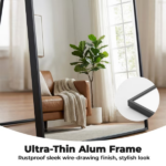 59" Full Length Mirror Floor Standing, Anti-Rust Aluminum Frame, Arch, Black - Image 5