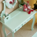 Kids Vanity Set with Mirror and Lights and Stool, 5 Storage Drawers, Pretend Play Princess Makeup Desk Dressing Table and Stool Set for Little Girls Age 3+, Macaroon Green - Image 13