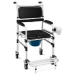 2-in-1 Aluminum Commode Shower Wheelchair Bath/Toilet Use, Adjustable Height (38"-42"), Foldable Pedal, Aluminum Alloy Frame, Soft Sponge Cushion