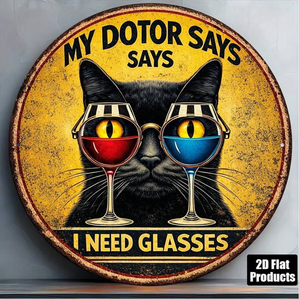 CIFbuy 1pc 8x8in 2D Flat Round Sign, "My Doctor Says I Need Glasses" Doctor Says, I Need Glasses" Vintage Black Cat Decorative Plaque TikTok, k, temu Self-pickup Logiaqics