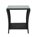 Outdoor Patio Wicker Side Table, Square End Table Bistro Coffee Table with Glass Top Storage Shelf for Porch Garden Backyard Black - Image 5