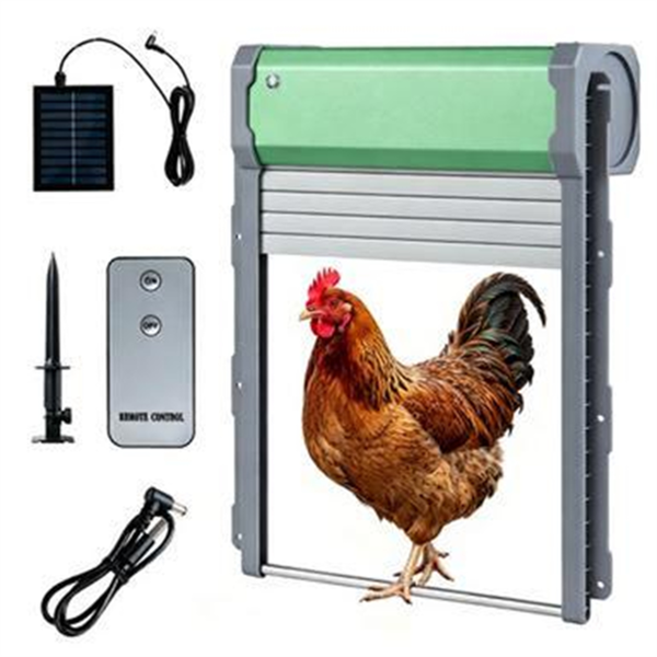757f7abc-12fe-4949-a066-08e480b231ad.png Solar Powered Automatic Chicken Coop Door with 4 Modes Light Sensor Timer Remote Control, Anti-Pinch Weatherproof Aluminum Opener for Chickens Ducks Rabbits Poultry - Image 1