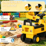 Yellow Toddler Excavator Toy – Anti-Tip Design, Manual Shovel, Horn, Hidden Storage - Image 5