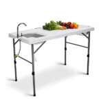 50" Folding Fish Cleaning Table with Sink, Bi-Folding Portable Camping Sink Station with Drain Hose, Trash Can, Foldable Outdoor Sink for Camping, Fishing, BBQ - Image 18