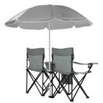 Portable Outdoor 2-Seat Folding Chair with Removable Sun Umbrella Grey - Image 14