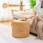 Handmade Woven Foot Stool Natural Water Hyacinth Ottoman for Home Decor & Seating - Image 5
