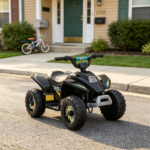 Black 6V Kids Motorized Quad – 4-Wheeler ATV Ride On Car with Forward/Reverse Switch for 18-36 Months Old