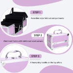 SM-2176 Aluminum Makeup Train Case Jewelry Box Cosmetic Organizer with Mirror 9"x6"x6" Pink - Image 4