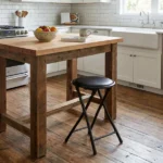Folding Stool with Round Seat, Black Metal Frame, Portable Space-Saving Design (Shipment from Walmart) - Image 5