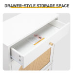 Rattan-front shoe cabinet with 1 drawer and 2 flip-down compartments, particleboard, 54*24*110cm, white - Image 8
