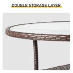 31.5" Patio Table for 4-Person, Outdoor Patio Wicker Round Dining Table, All-Weather Rattan Bistro Dining Table w/Glass Tabletop for Backyard Deck Porch Poolside, Brown - Image 4