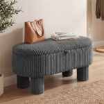 Gray 42 Inch Corduroy Storage Bench, Plush Foam Cushion & Hidden Compartment, 400LBS Seat Weight Capacity - Image 2