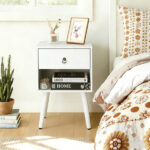 White P2 particleboard with solid wood legs, linen-textured melamine finish, and ring pull handle. 38*30*55cm. One drawer with a lower compartment. Bedside table. 1PC - Image 7