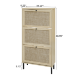 Rattan 3 Door Shoe Rack, Freestanding Modern Shoe Storage Cabinet, for Entryway - Image 9