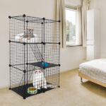 Cat Cage DIY Indoor Pet Home Small Animal House Detachable Playpen with 3 Doors 3 Tiers for Kitten Puppy Bunny Exercise. (Black 28.15x13.97x42.12in) - Image 5