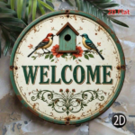CIFbuy Vintage | Round Iron Sign 2D Flat Printed Birdhouse Welcome With Flowers Retro Metal Wall Decor, Interesting Rustic Hanging Wall TikTok, TikTok, Wall Self-pickup Logiopics - Image 5