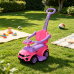 Pink 3-in-1 Kids Ride-On Push Car: Stroller Sliding Car with Horn, Music, Lights & Secure Bar – Toddler Toy for 18-36 Months Old - Image 6