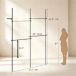 Floor to Ceiling Tension Clothes Rack No Drill Heavy Duty Carbon Steel Garment Organizer, I/L/45° Angle Adjustable Closet System with 3 Vertical Rods 4 Hanging Bars Drying Rack Reacher Pole for Rental Apartment - Image 2