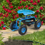 Rolling Garden Work Seat with Wheels, Gardening Stool for Planting, Garden Scooter with 360 Degree Swivel Seat & Steering Handle & Tool Tray, Blue - Image 10
