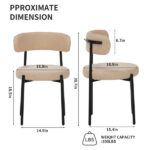 Medieval modern dining chair set, 4 pieces, round seat cushions, black metal legs, curved back kitchen dining chairs, suitable for restaurants and dining rooms, beige - Image 7