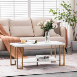 Same Code 35647920 (106 x 50 x 48cm) Simple Double-layer Golden Iron Pipe Marble PVC Coffee Table Rectangular - Image 33