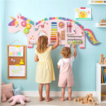 11-in-1 Dinosaur Activity Wall Busy Board Panels-- Wooden Sensory Toy-Pink - Image 3