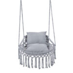 Gray Boho Macrame Hanging Swing Chair with 2 Padded Cushions, 330LBS Capacity Hammock Chair for Indoor Outdoor Bedroom Patio Balcony - Image 5