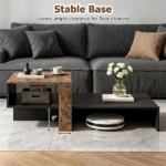 2-Tier Modern Geometric Coffee Table Engineered Wood Low Center Table with Storage Shelf, Waterproof Surface Cross Base Accent Table for Living Room Tea Game Work - Black & Brown - Image 5
