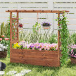 Natural Pine Wood Raised Garden Bed, 100% Solid Pine Construction & Hanging Roof Design