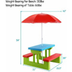 Children Outdoor Picnic Table Set with Foldable UV Protection Umbrella, Lightweight PP Kids Activity Table for Playing Eating -Green - Image 4