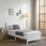 FCH Twin Pine Single-Layer Core Vertical Stripe Full-Board Curved Bed Head With The Same Bed Foot White Wooden Bed - Image 25