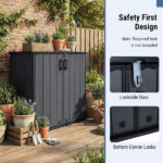 23.5 Cu.ft Outdoor Storage Shed with Lockable Door, PP HDPE Horizontal Garden Tool Cabinet - Black - Image 9