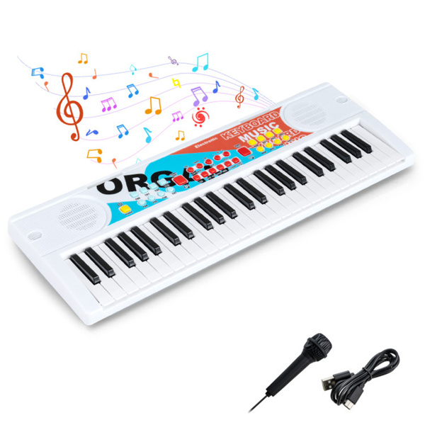 49 Keys Kids Electronic Keyboard with Microphone, 8 Tones & Rhythms Educational Music Toy for Age 3+ - White