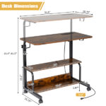 Vintage Brown P2 15MM Particle Board with Melamine Coating Adjustable Computer Desk with 3 USB + 2 AC Outlets - Image 14