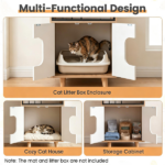Natural & White Hidden Cat Litter Box Furniture, Elevated Cat Lounge Top Enclosed Cat Washroom Cabinet with Raised Legs for Living Room Bedroom Apartment - Image 6