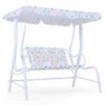 2-Seater Kids Patio Swing with Adjustable Canopy & Safety Belts Outdoor Toddler Swing Bench - White - Image 2