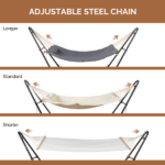 Hammock with Stand, Double-Barrel Hammock with Hammock Bed, Heavy Duty Adjustable Hammock Set for Outdoors, Patio, Yard, Garden, Gray - Image 2