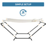 Freestanding Hammock with Stand, 600LBS Heavy Duty Outdoor Hammock Bed with Soft Pillow & Storage Bag, Beige - Image 2