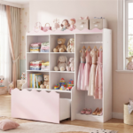 Kids Clothing Rack with Storage Cubes & Rolling Drawer Multifunctional Children Wardrobe Organizer - Image 9