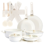 22-Piece Non-Stick Cookware Set, 6 Pots & 3 Lids, Removable Handles, Oven & Dishwasher Safe, Includes 28cm Soup Pot, Cream White Aluminum - Image 2