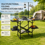 Foldable Aluminum Camping Kitchen Table Heat Resistant Tabletop Detachable Lamper , 4 Foldable Side Trays Mesh Storage Rack Hanging Hooks 154lbs Load Capacity with Carry Handle for Camp Tailgate RV Picnic - Image 2