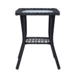 Outdoor Wicker Side Table, Rattan End Table with Glass Top, Patio Coffee Bistro Table for Indoor Garden Porch Balcony, Black - Image 2